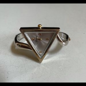 Women silver and gold finish triangle cuff bangle fun watch